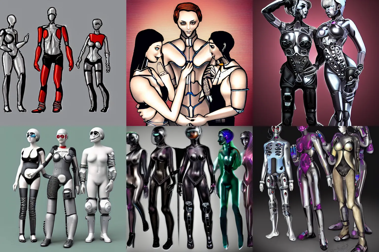 Prompt: polyamorous stylized cyborgs