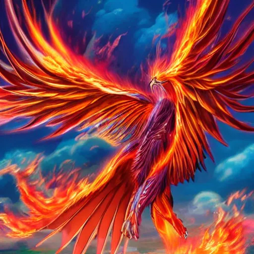 Prompt: hyperdetailed image of a phoenix with its full body flaming and wings spread 8 k extremely detailed hd hyperrealism fiery extremely accurate unbelievably 4 k realistic anime