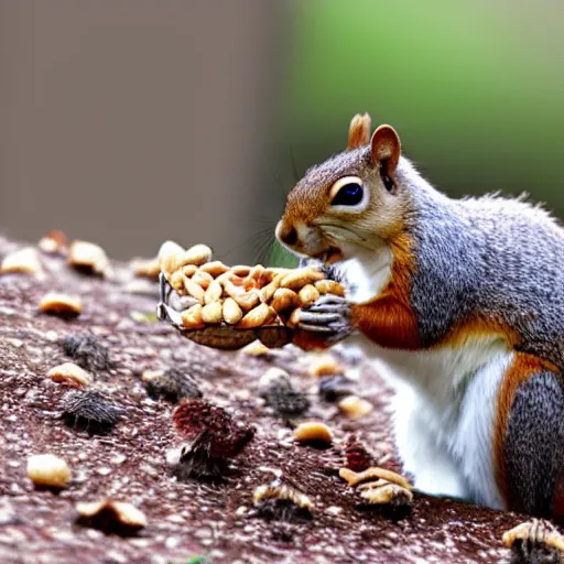 Image similar to close up of squirrel eating nuts, cinematographic shot,