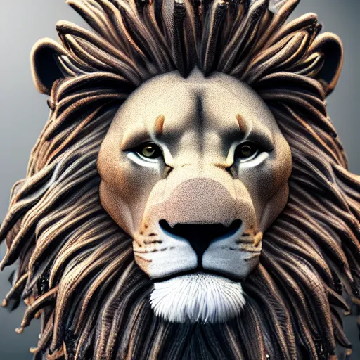 Image similar to anthropomorphic lion exquisite detail lion in hippie clothes, Streetwear, hippie fashion, protest movement, trending on artstation, incredible detail, Graeme Base, 8k detail, gi, global illumination, physically based rendering, photoreal, small details, intricate complexity