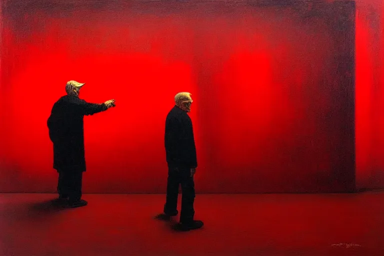 Prompt: only with red, a red old man try to sell a portrait, in a square, cheering crowd, in the style of beksinski, parts by edward hopper, parts by rodcenko, parts by yue minjun, intricate and epic composition, red by caravaggio, insanely quality, highly detailed, masterpiece, red light, artstation, 4 k
