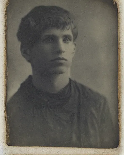 Image similar to tintype photo of alyosha karamazov, innocent handsome young russian man, by julia margaret cameron 1 8 8 0 s, realistic, portrait, sharp focus, 8 k high definition, insanely detailed, intricate, elegant