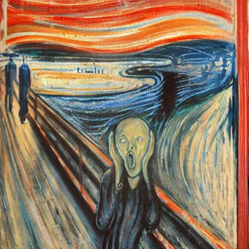 Prompt: the scream by edvard munch in the style of zdzislaw beksinski