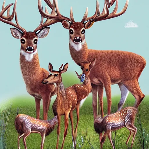 Prompt: three deers having a cool birthday party, photorealistic, highly detailed