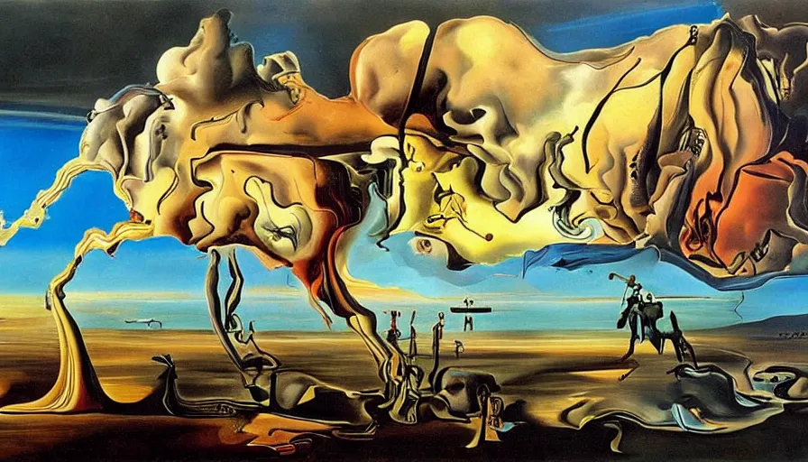 Image similar to gorgeous painting salvador dali premonition of civil war oil on canvas, 8 k 1 0 8 0 p