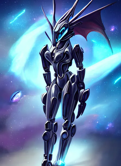 Image similar to cinematic goddess shot, cosmic sized perfectly proportioned stunning beautiful hot anthropomorphic robot mecha female dragon, in space, nebula background, larger than galaxies, holding galaxy, sharp claws, sleek silver armor, epic proportions, epic size, epic scale, digital art, furry art, macro art, dragon art, giantess art, warframe fanart, furaffinity, deviantart