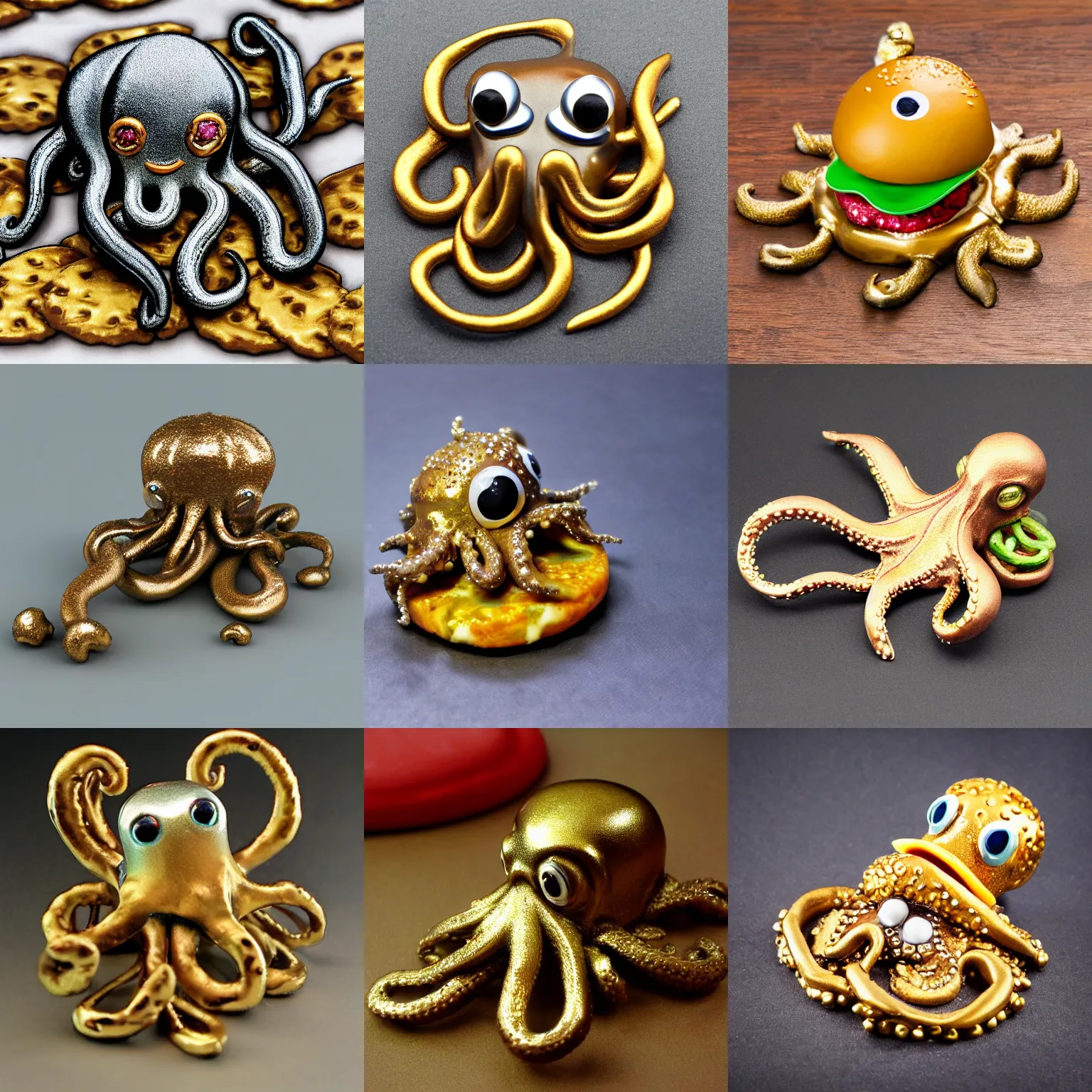 Prompt: metallic octopus eating cheeseburger, highly realistic, 5 5 mm