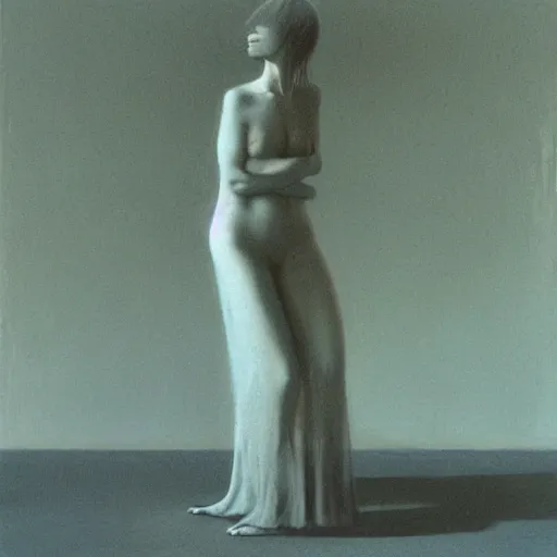 Prompt: a woman posing, by Zdzislaw Beksinski and Marat Safin