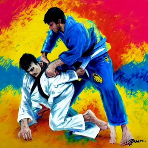 Image similar to painting of a bjj fighter, by leroy neiman