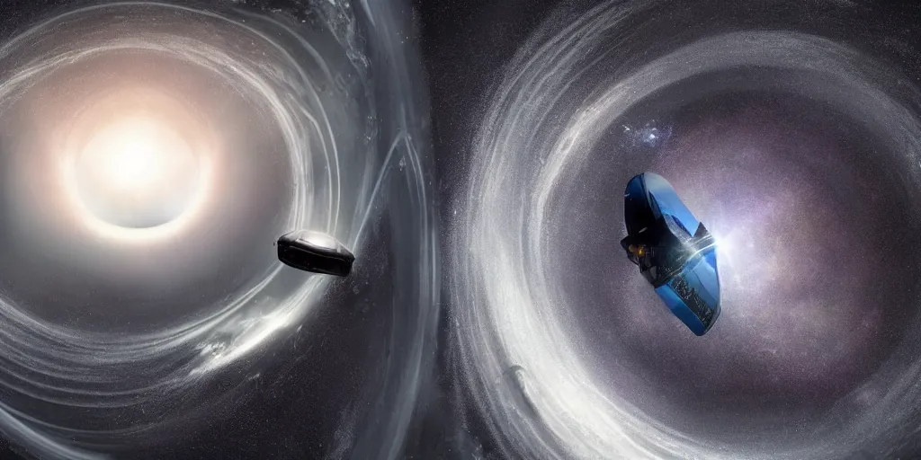 Prompt: A police car being sucked into a black hole, outer space, science fiction