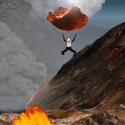 Image similar to agent cooper floating above an active volcano