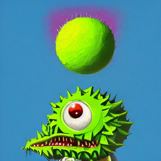 Image similar to a tennis ball monster, digital art, fantasy, magic, trending on artstation, ultra detailed, professional illustration by Basil Gogos