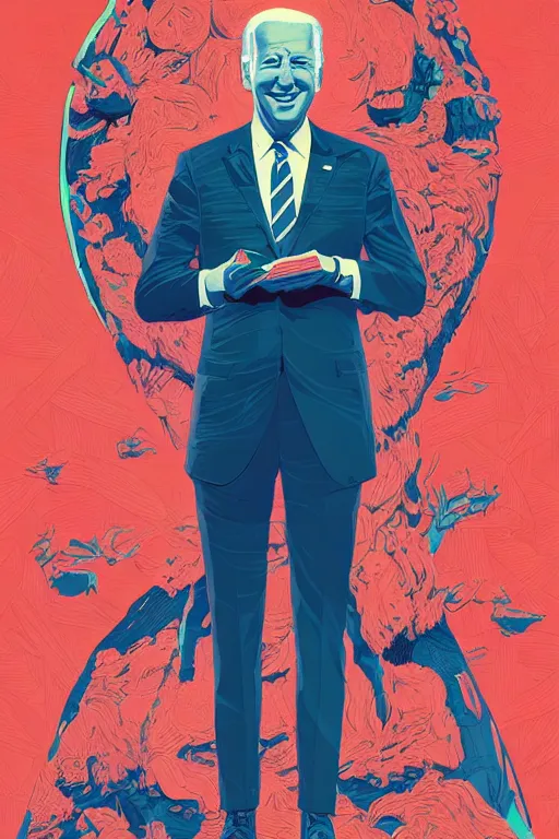 Prompt: portrait of joe biden, full body, artstation winner by victo ngai, kilian eng and by jake parker vibrant colors, winning - award masterpiece, fantastically gaudy, aesthetic octane render, 8 k hd resolution