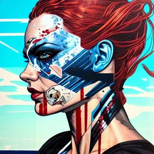 Image similar to blood in ocean intricate details by MARVEL comics and Sandra Chevrier