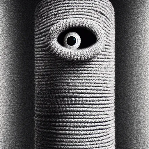 Image similar to portrait photo of a wool sock with giant eyes, face made from thick cyberpunk wires, extremely high details, realistic, by MC Escher and Rene Margitte and victor enrich