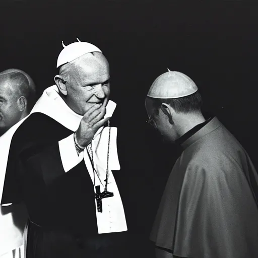 Prompt: photgraph of the pope john paul ii dressed in black at the donda listening party