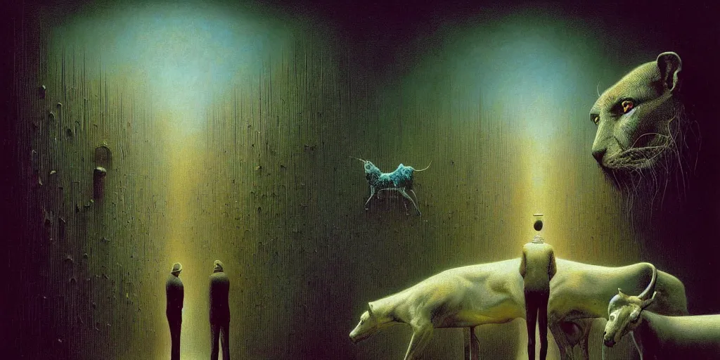 Image similar to imginary animals abstract oil painting by gottfried helnwein pablo amaringo raqib shaw beksinski cinematic sci - fi carl spitzweg