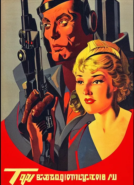 Prompt: soviet propaganda poster. cyberpunk spy. portrait by jean giraud and anton otto fischer and john philip falter and will eisner and gil elvgren
