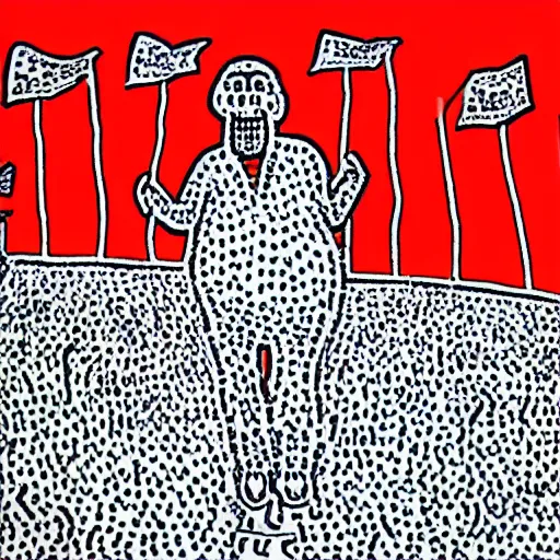 Prompt: bernie sanders speaking to a large audience, keith haring, detailed