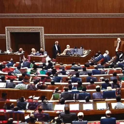 Prompt: photorealistic scene of a cat addressing lok sabha members, ani, sony a 7 r