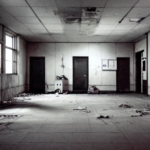 Prompt: an eerie photo of in an abandoned hospital in an inconspicuous place there are human figures from the 1 9 9 0 s at night, disposable film,