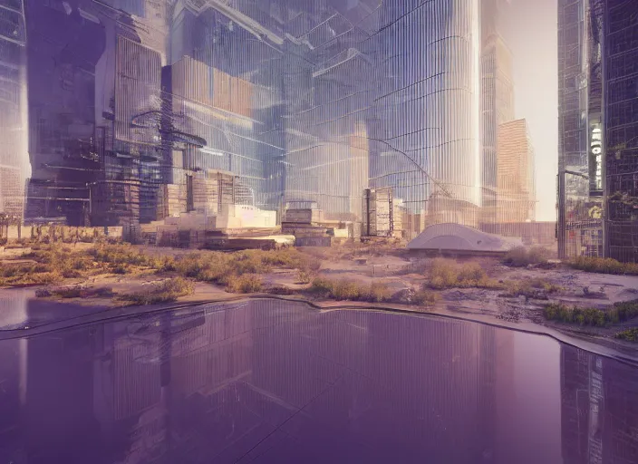 Prompt: a huge glass box with a cyberpunk city hidden inside, in the desert, photo realism, f / 1. 9 6. 8 1 mm iso 4 0