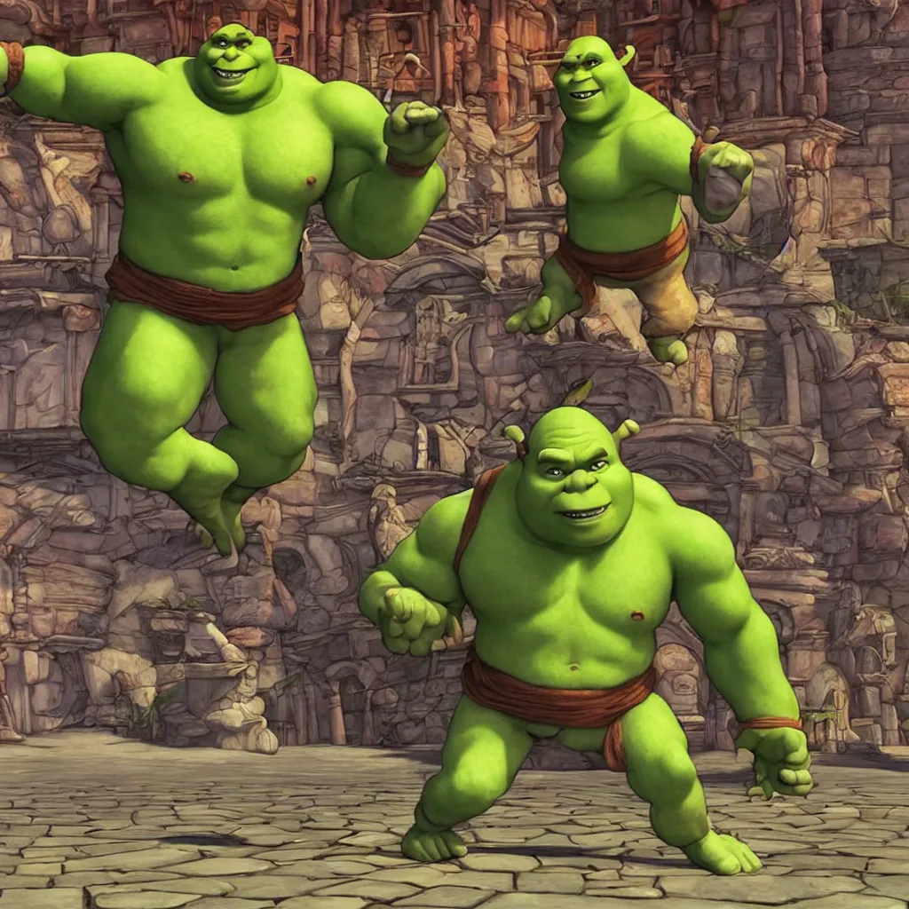 Prompt: shrek in street fighter