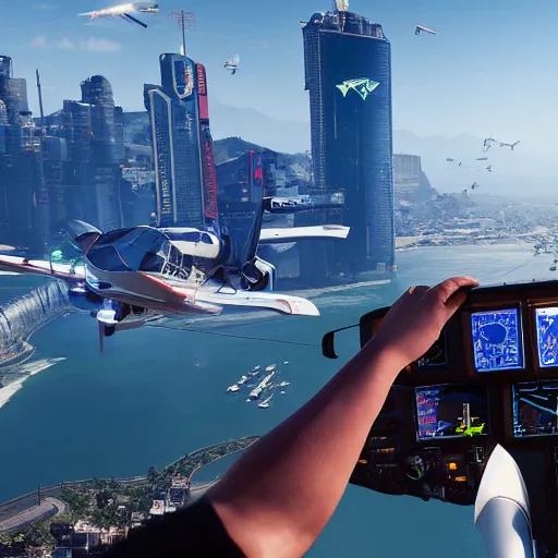 Image similar to microsoft flight simulator for cyberpunk 2077.