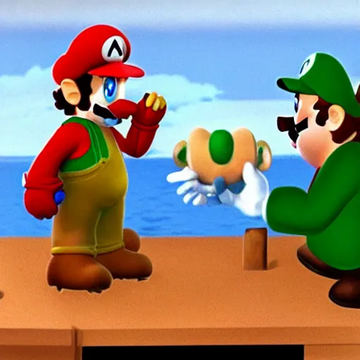 Image similar to a still of from the movie the thing ( 1 9 8 2 ) crossover with the game mario and luigi : partners in time