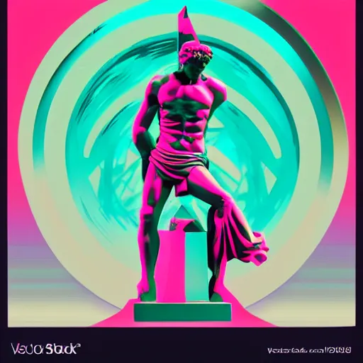 Roman statue in vaporwave style, geometric vector, Stable Diffusion