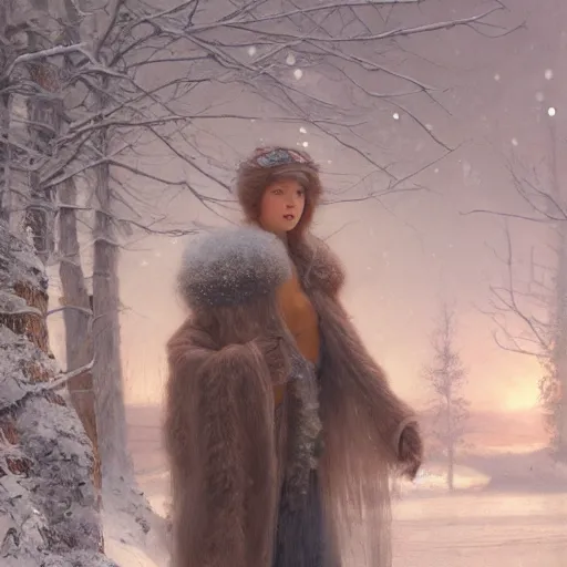 Image similar to winter, masterpiece by Edgar Maxence and Ross Tran and Michael Whelan, 8k, octane render