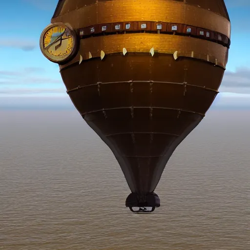 Image similar to Colour photo of steampunk airship flying across the Atlantic Ocean