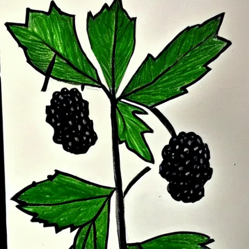 Prompt: children's drawing of a blackberry plant, very poor quality, horrible color palette