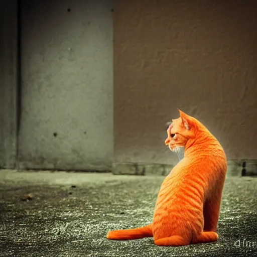 Prompt: an orange cat looking suspiciously at a white dog. photograph. digital art.