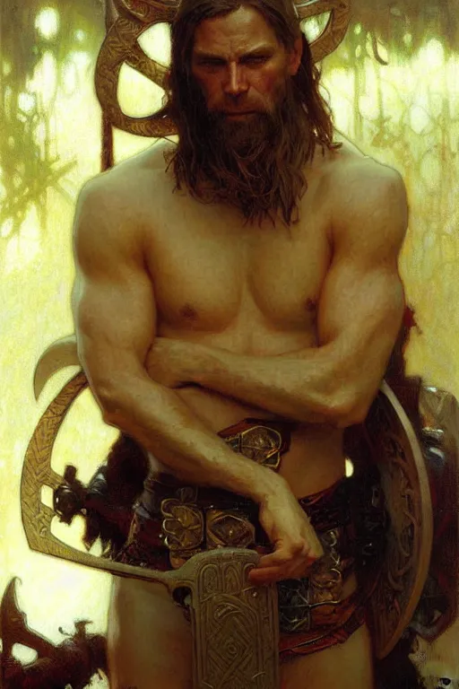 Image similar to attractive viking, matrix, painting by gaston bussiere, craig mullins, greg rutkowski, alphonse mucha