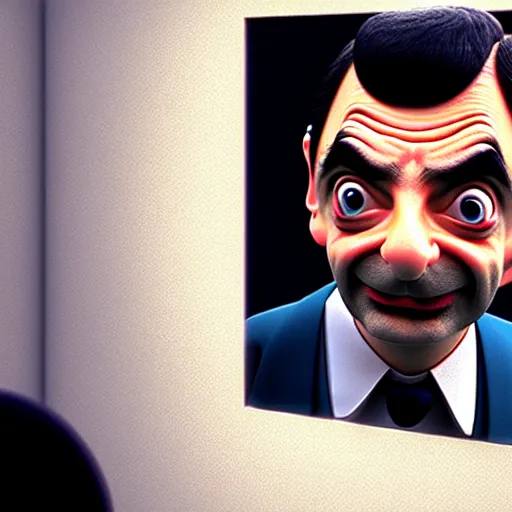 Prompt: mr. bean as a 3 d artist. movie still. cinematic lighting.