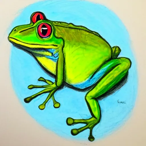 Image similar to a frog doing a handgripper exercise, oil pastel, denoise