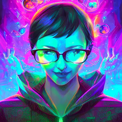 Image similar to skill magic geek inside matrix deepdream radiating a glowing aura stuff loot legends stylized digital illustration video game icon artstation lois van baarle, ilya kuvshinov, rossdraws,