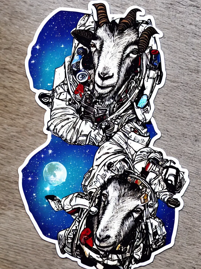 Image similar to sticker of a goat in spacesuit