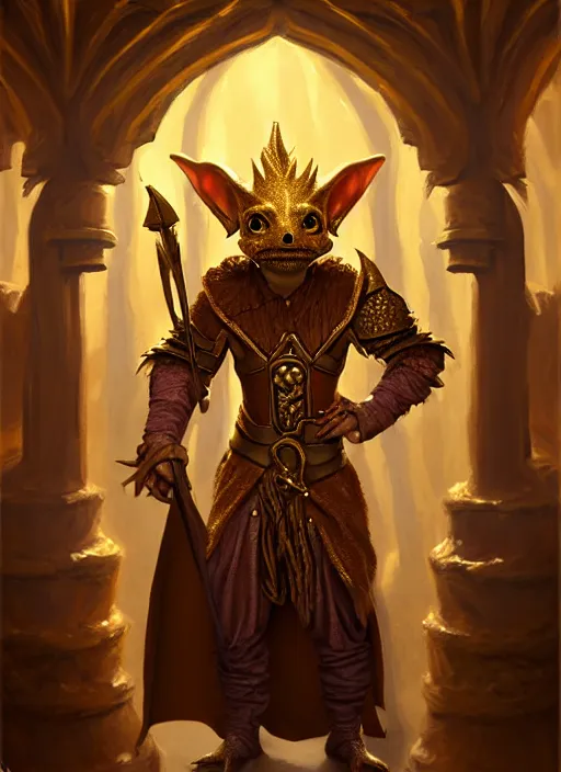 Image similar to a _ fantasy _ style _ portrait _ painting _ of a humanoid gold kobold male in wizard robes in a merchant store, oil _ painting _ unreal _ 5 _ daz. _ rpg _ portrait _ extremely _ detailed _ artgerm _ greg _ rutkowski _ greg