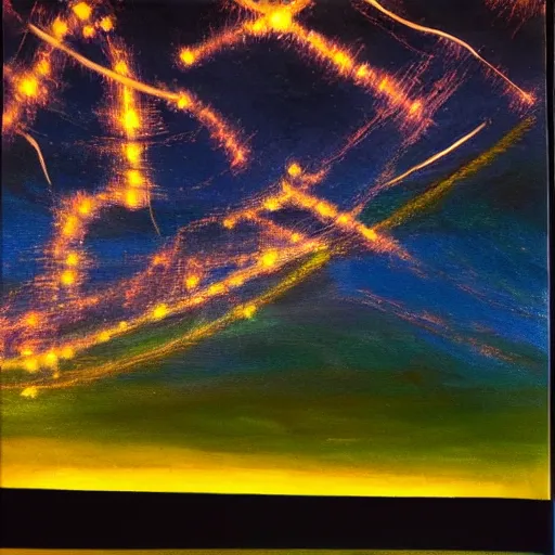 Image similar to painting of universe with electric strikes, warm backlit, wide