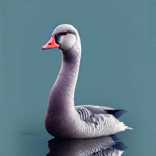 Image similar to portrait of an ethereal greylag goose made of blue and red light, divine, cyberspace, mysterious, dark high-contrast concept art