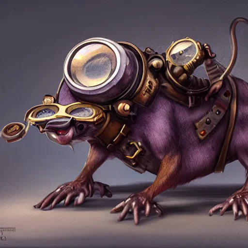 Prompt: a rat with steampunk googles, by Blizzard Concept Artists