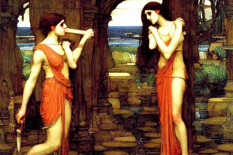 Prompt: mythological painting by John William Waterhouse