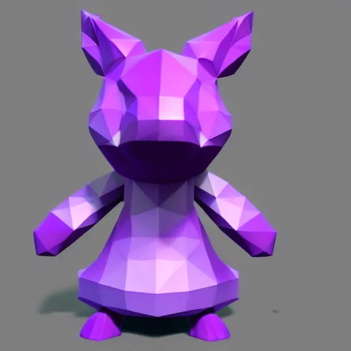 Image similar to a small purple animal with a yellow box on its head, a low poly render by miyamoto, polycount, rayonism, low poly, polycount, rendered in maya