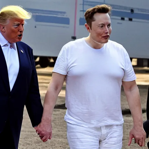 Image similar to Elon musk, Donald trump, holding hands