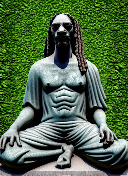 Prompt: snoop dog as marble statue, soft surface texture, very realistic 3 d render, soft sun lights, 4 k, high detailed photography result, in marijuanas gardens, 5 0 mm lens