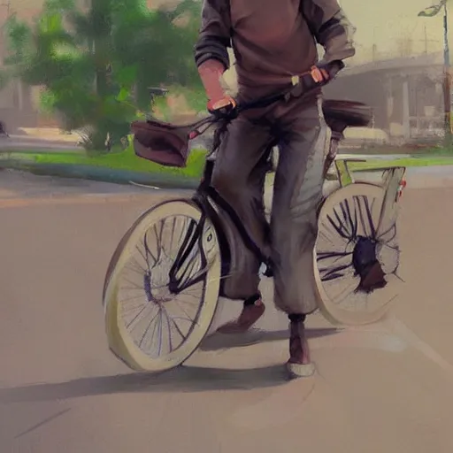 Image similar to Expressive painting of boy riding a bicycle, digital art by Krenz Cushart, trending on artstation