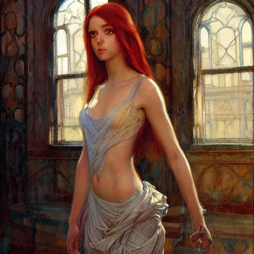 Image similar to a painting in the style of charlie bowater, and in the style of donato giancola, and in the style of john william waterhouse.