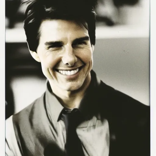 Image similar to Polaroid of Tom Cruise very close to tv 1983